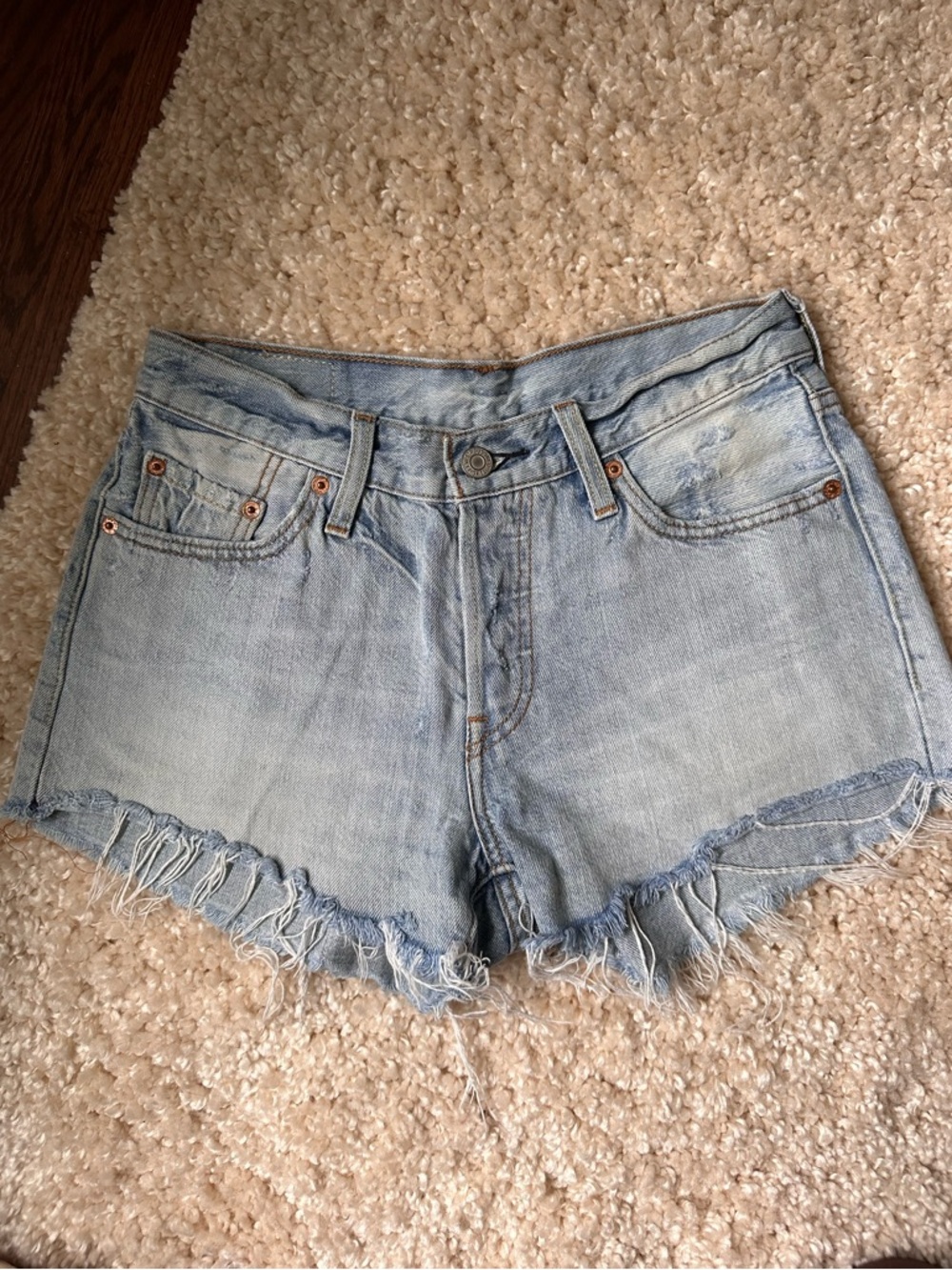 Levi's Light Blue Frayed Hem Denim Shorts
